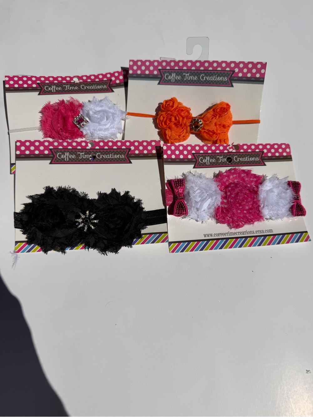 Girls Floral Headband Set - Pink, White, Black & Orange